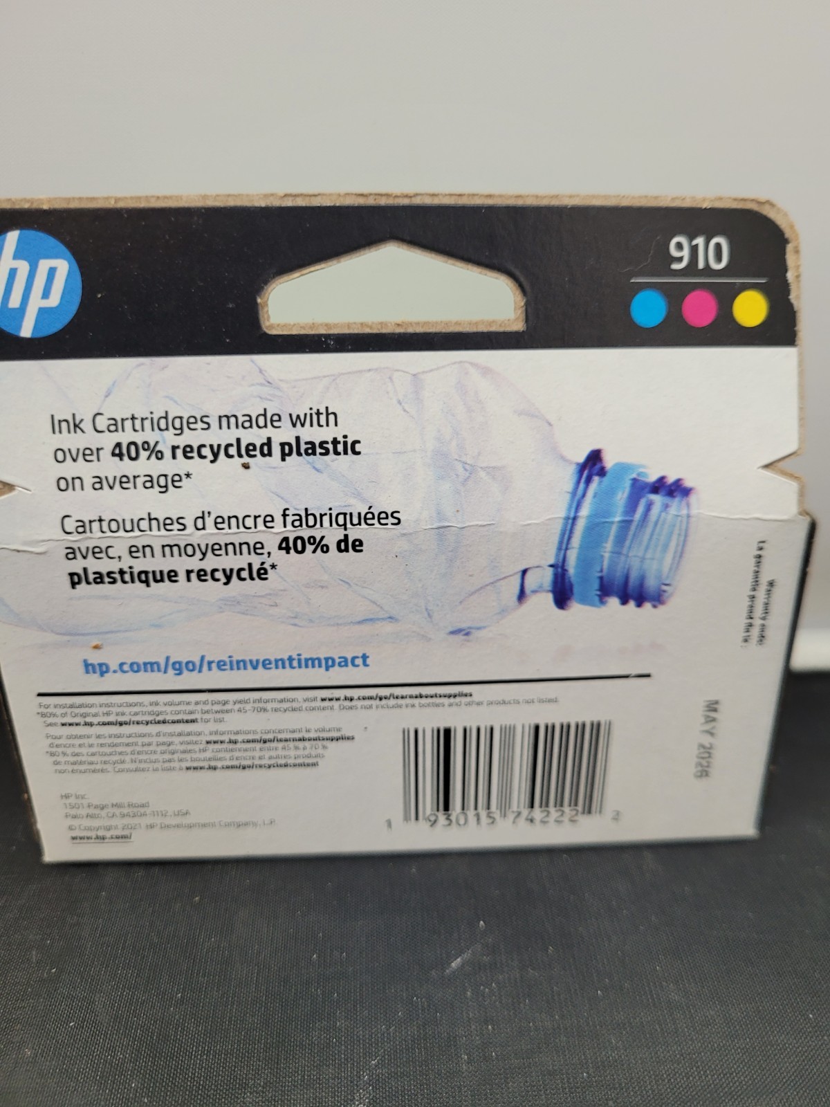 New Genuine HP 910 C/M/Y Ink Cartridges OfficeJet 8035, 8028 Exp. May 2026