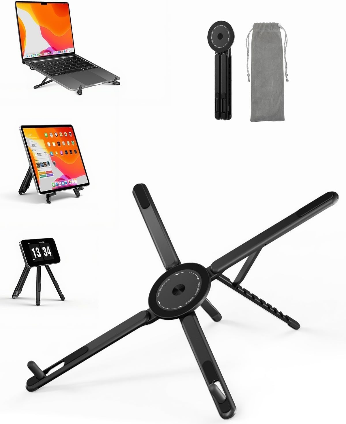 Laptop Stand, 3-in-1 Magnetic Foldable Stand for Laptop, Tablet & Phone