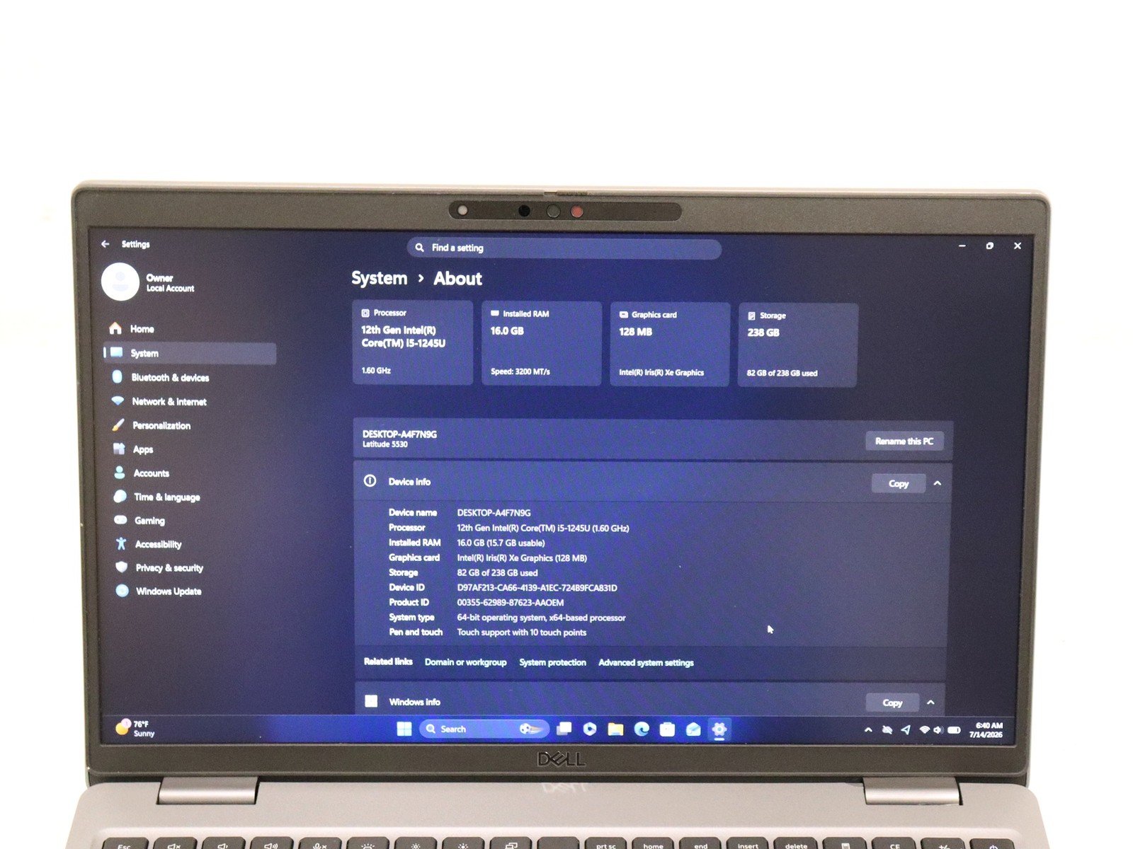 Dell Latitude 5530 15.6″ Touch Intel i5-1245U 16GB 256GB NVME Win 11 Pro – Read
