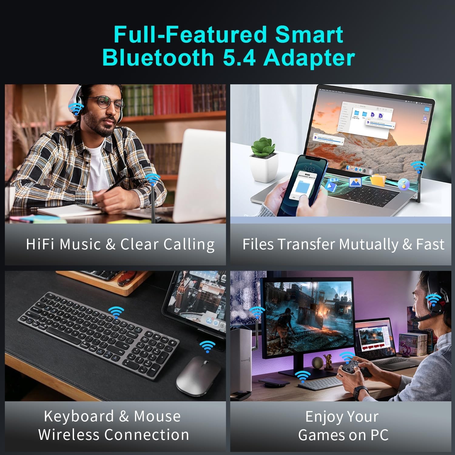 Long Range Bluetooth 5.4 USB Adapter for PC & Laptop – Enhanced Antenna, Windows