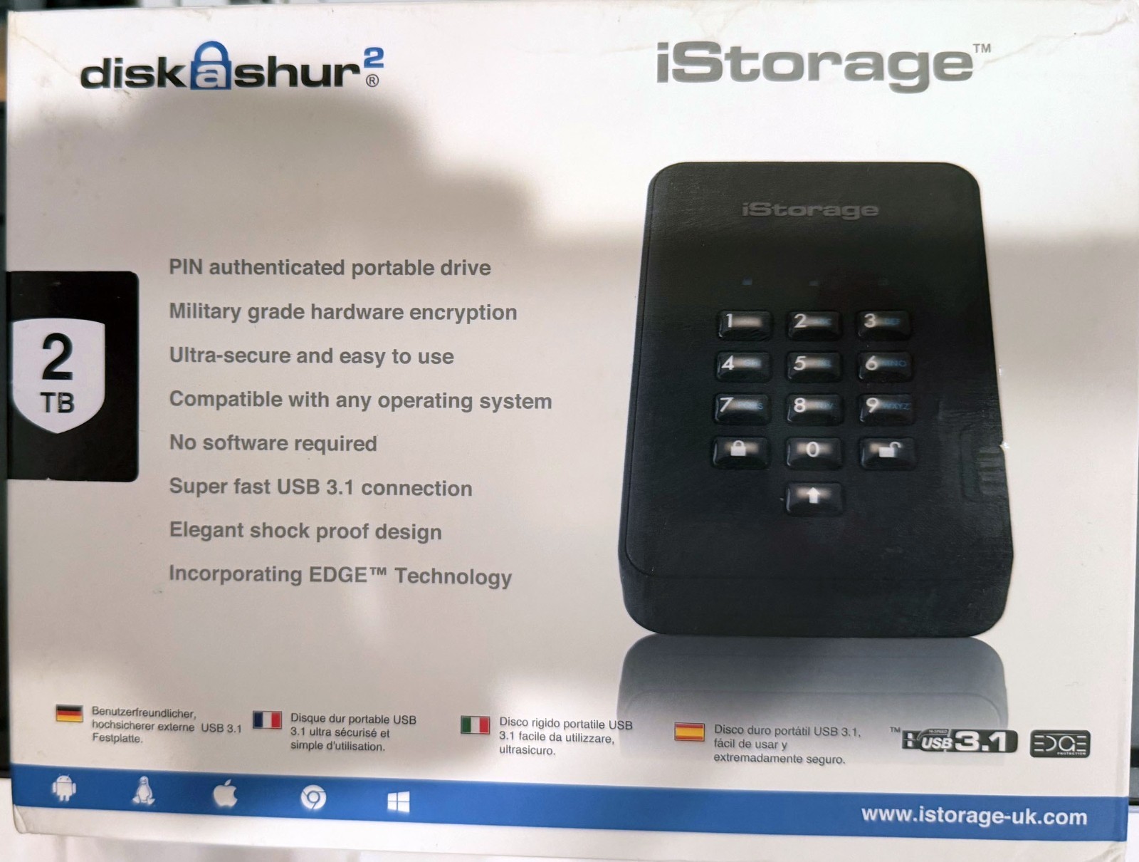 iStorage diskAshur2 HDD 2TB Black | Secure portable hard drive | Password pro…