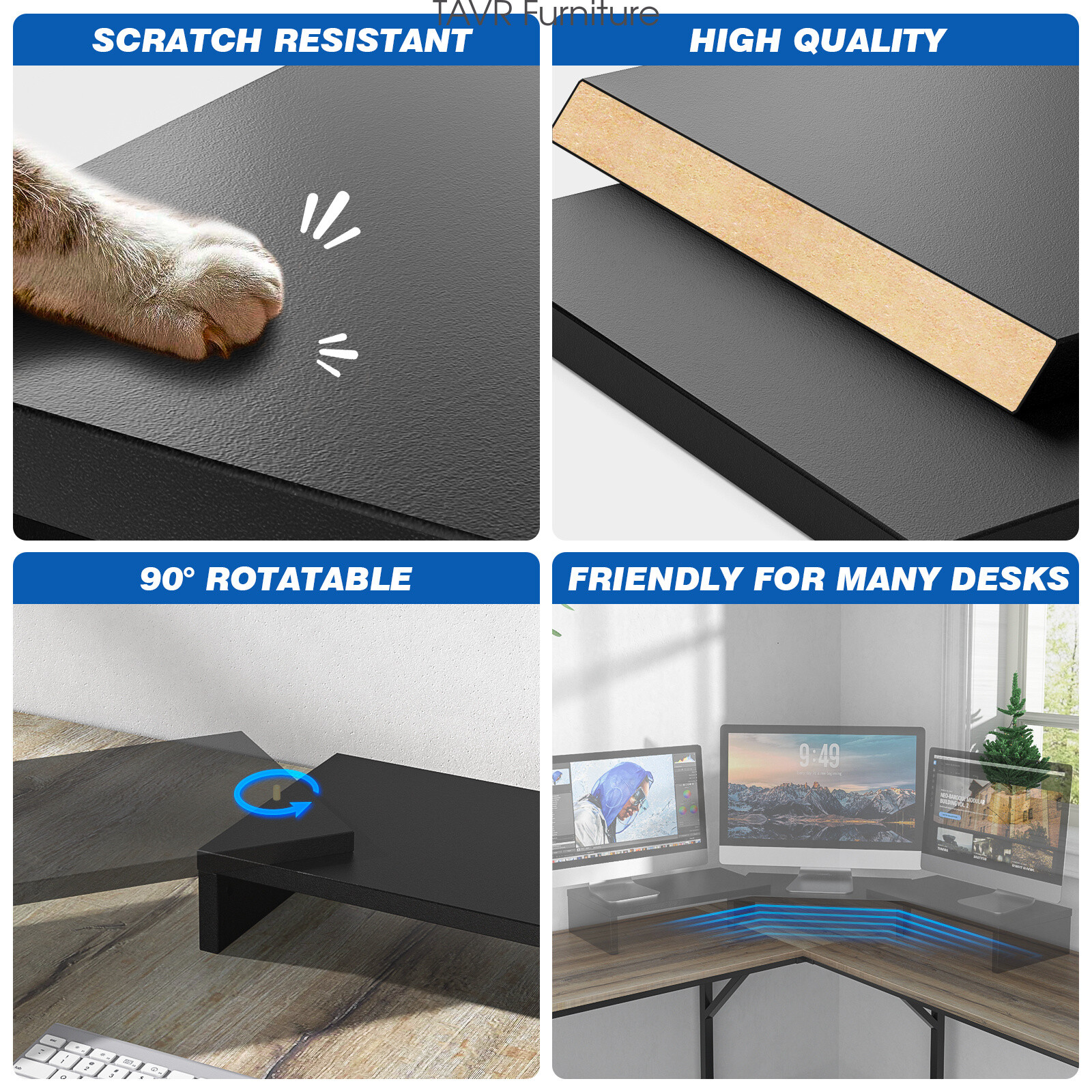 3 Shelf Wooden Monitor Stand Risers with Length and Angle Adjustable