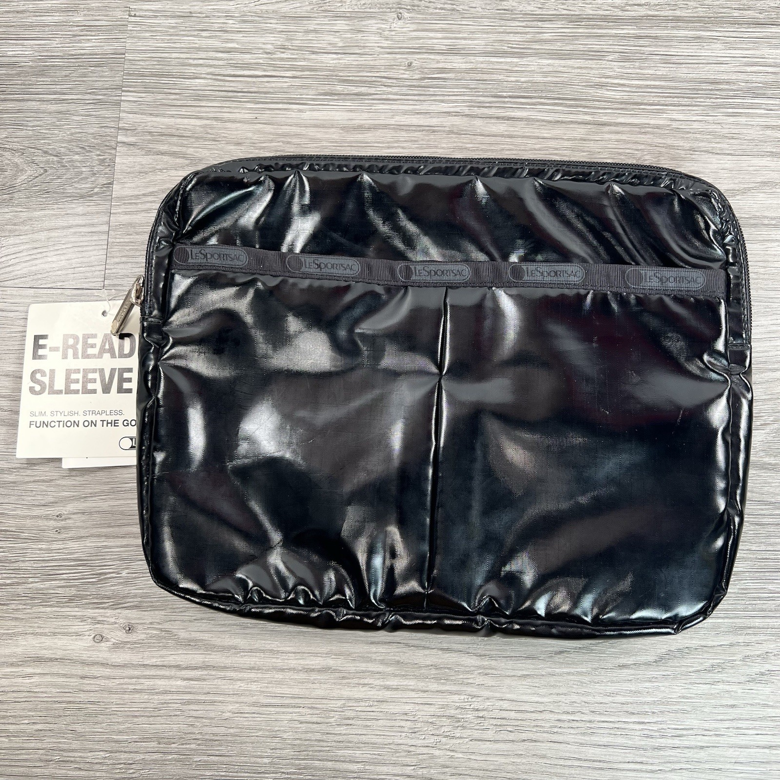 LeSportSac Black Patent E-Reader Tablet Sleeve Shiny Pouch Kindle Nook iPad NWT