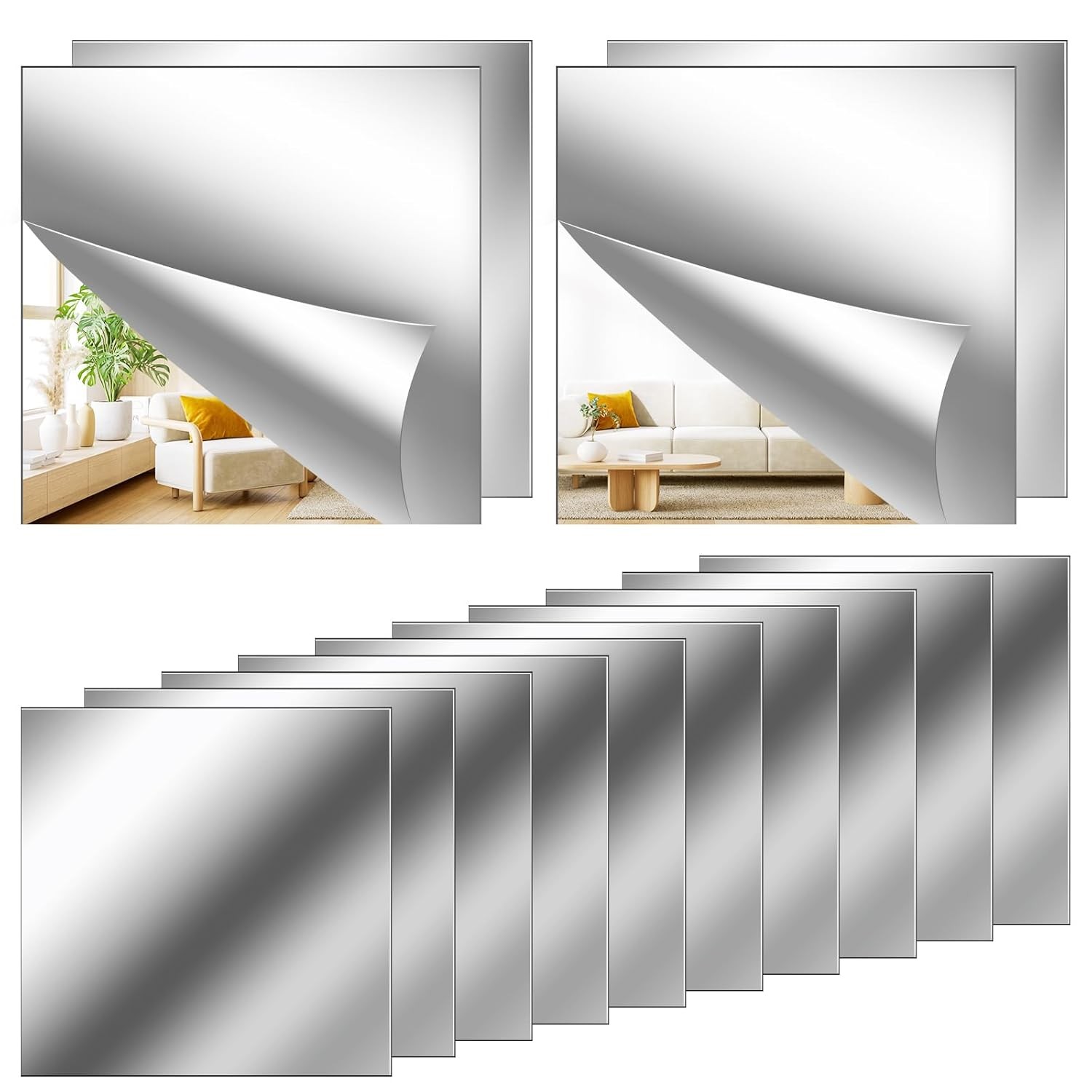 Mirror Tile Reflective Wall Stickers Self Adhesive Film Paper Kitchen Home Decor