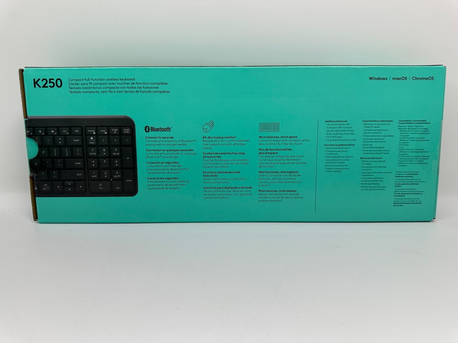 Logitech K250 Bluetooth Wireless Keyboard with Numpad, Spill-Resistant, Compact