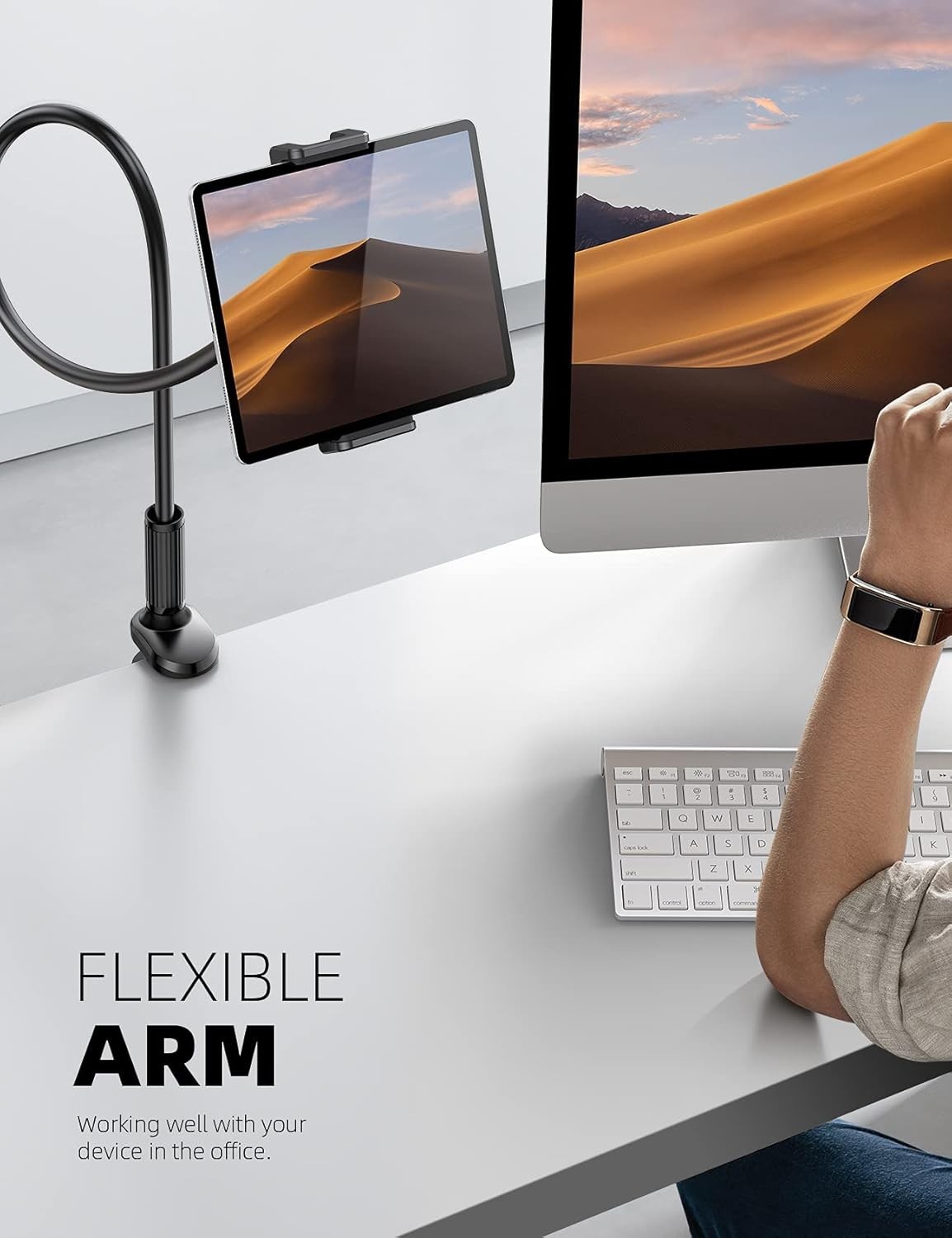 Gooseneck Tablet Mount Holder for Bed Flexible Clamp 4.7-11 Inch Device Black