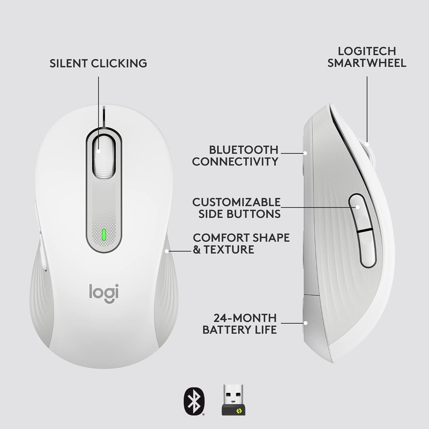 Logitech Signature M650 L for Business Wireless Mouse Bluetooth Off White