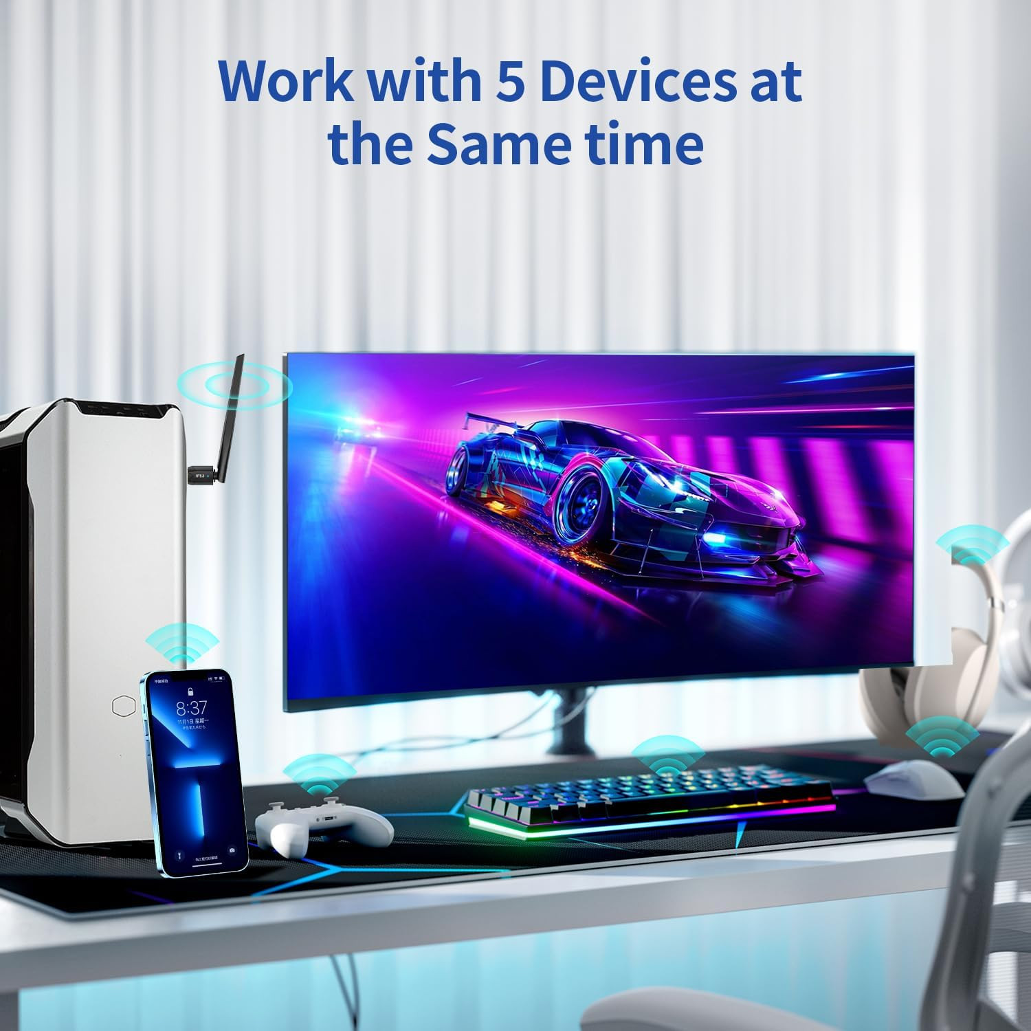Latest Bluetooth 5.3 Adapter for PC Desktop, 20 M Wireless Transmitter Dongle F