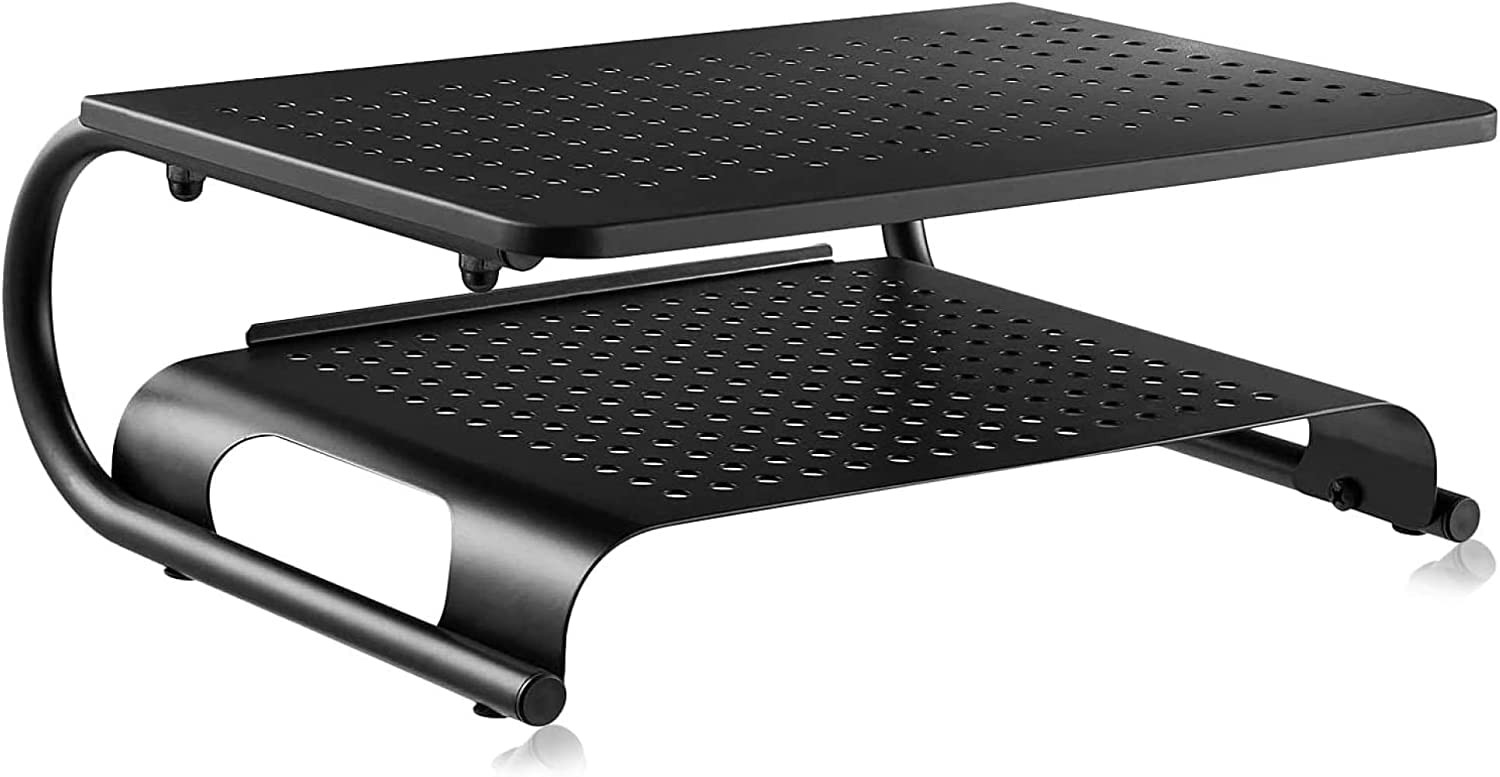 Double Deck Vented Metal Platform Computer Monitor Stand Riser Storage 4 In