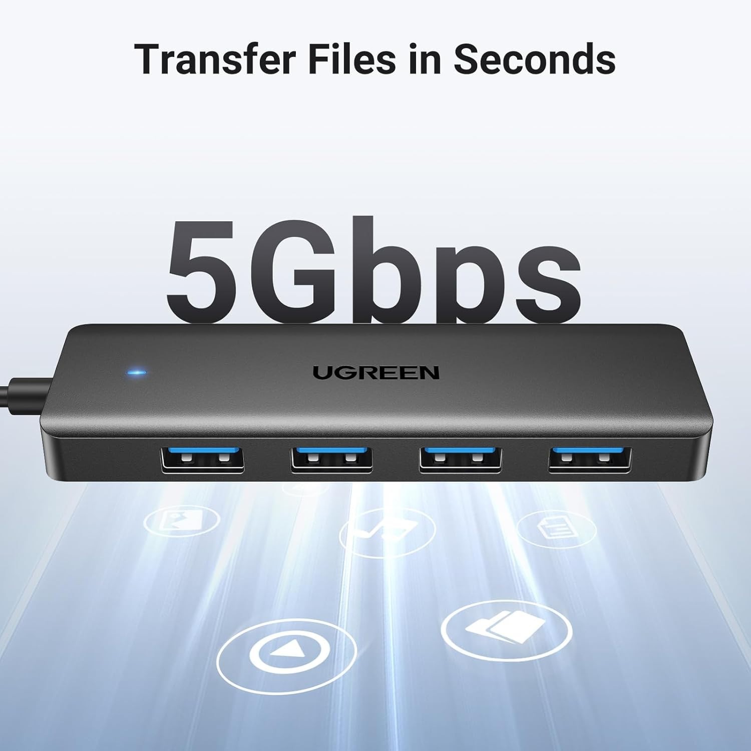 Compact 4-Port USB A Hub – Plug and Play USB 3.0 Expander for Multiple Devices