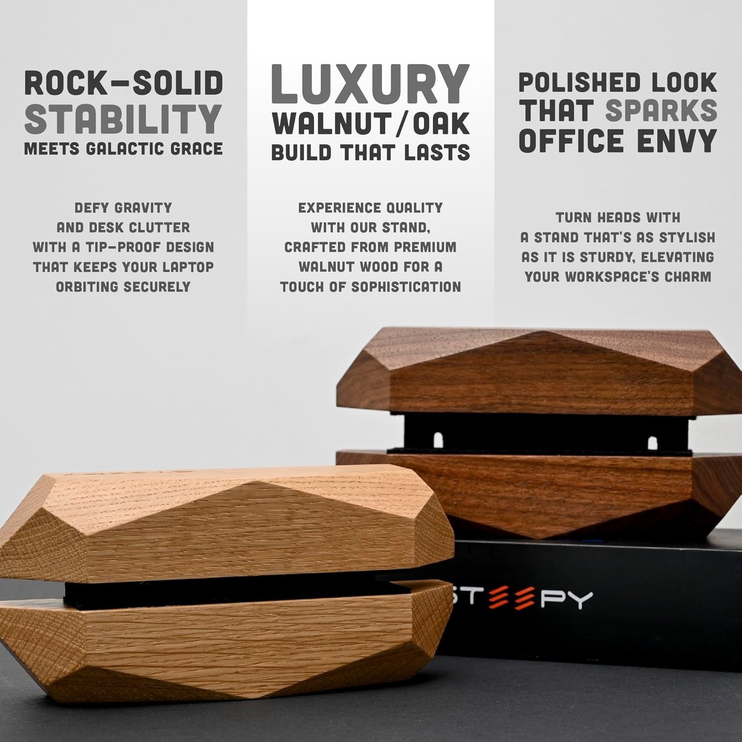 Steepy Vertical Laptop Stand Oak Wood Adjustable Desk Dock MacBook Holder Open B