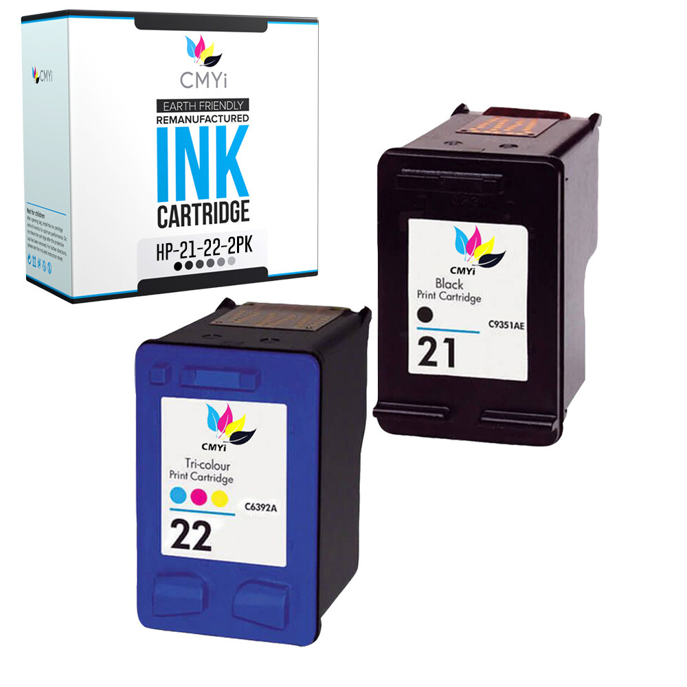 Replacement Black Color Ink Cartridges for HP 21 22 Tri-Color Cartridge Combo