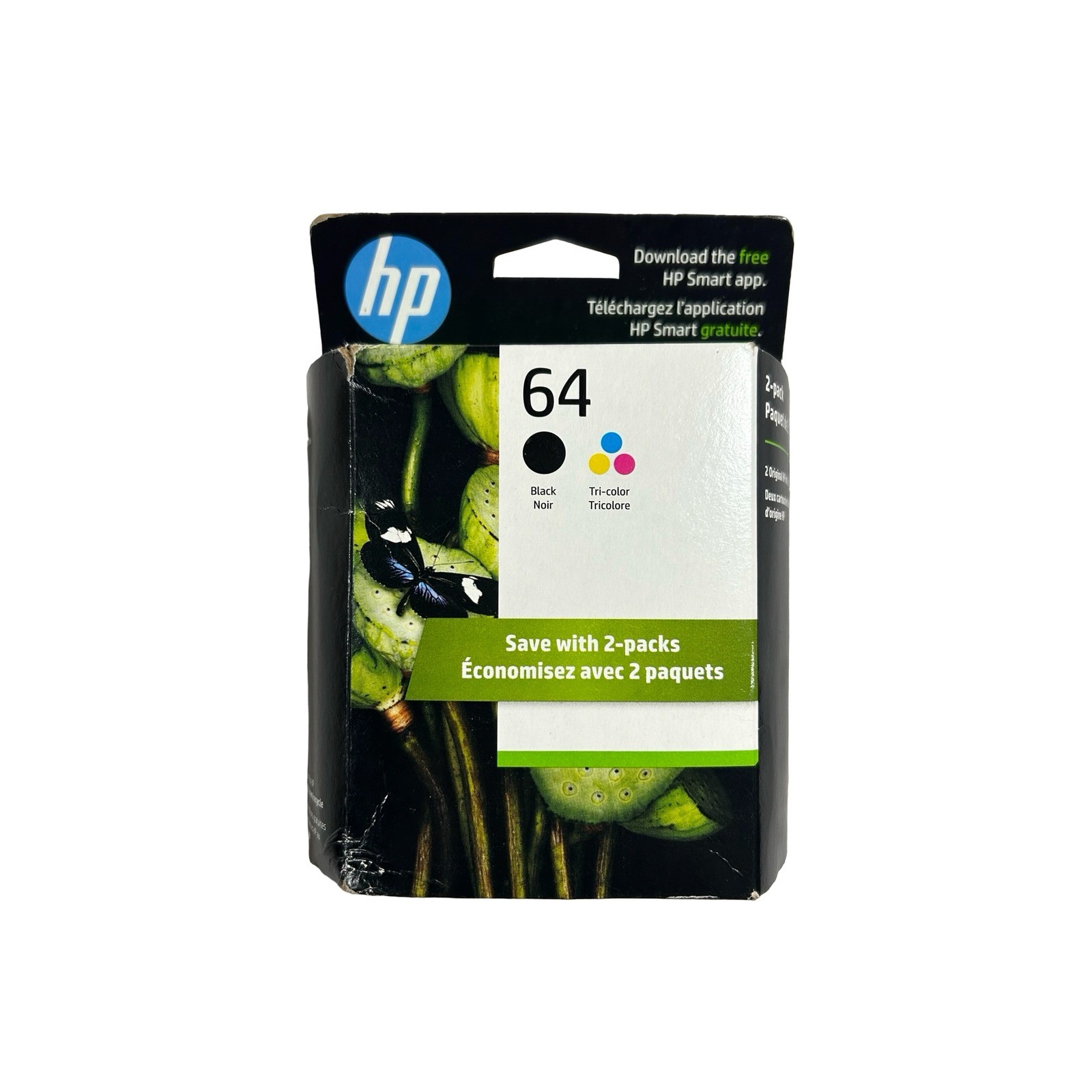 HP 64 Black & Tri-Color Original Ink Cartridges 2-Pack N9J90AN Exp March 2025