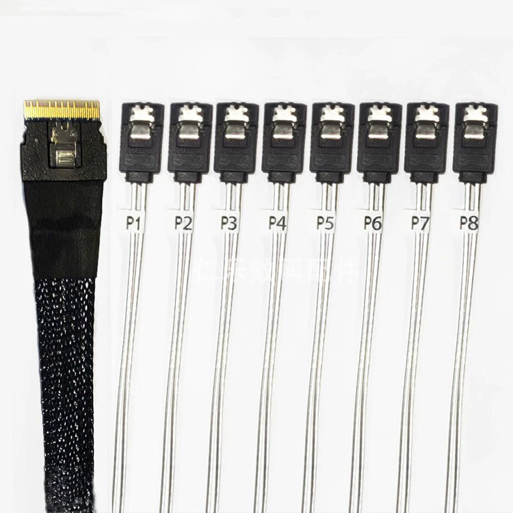 High Quality Internal SlimSAS SFF-8654 to 8 x SATA Breakout Forward 1M Cable US