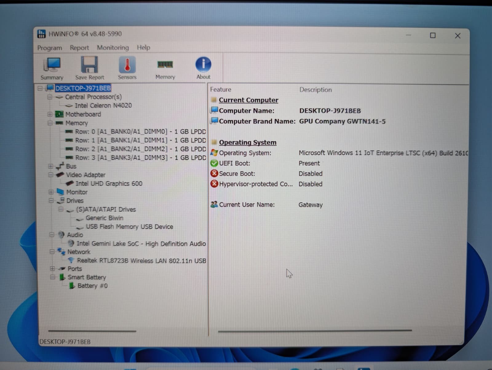 Gateway GWTN141-5 Blue | Celeron 4GB RAM 64GB SSD | FHD Win 11 LTSC New Batt