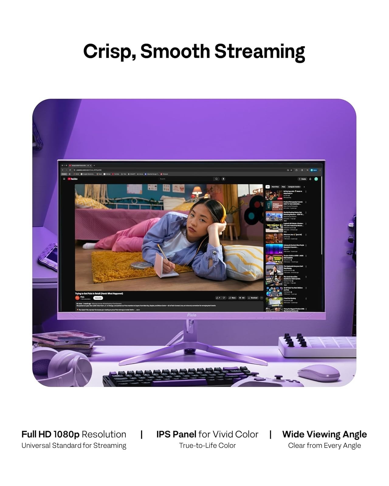 Pixio PX246 Wave Purple 24″ Monitor FHD 1920×1080 120Hz IPS FreeSync