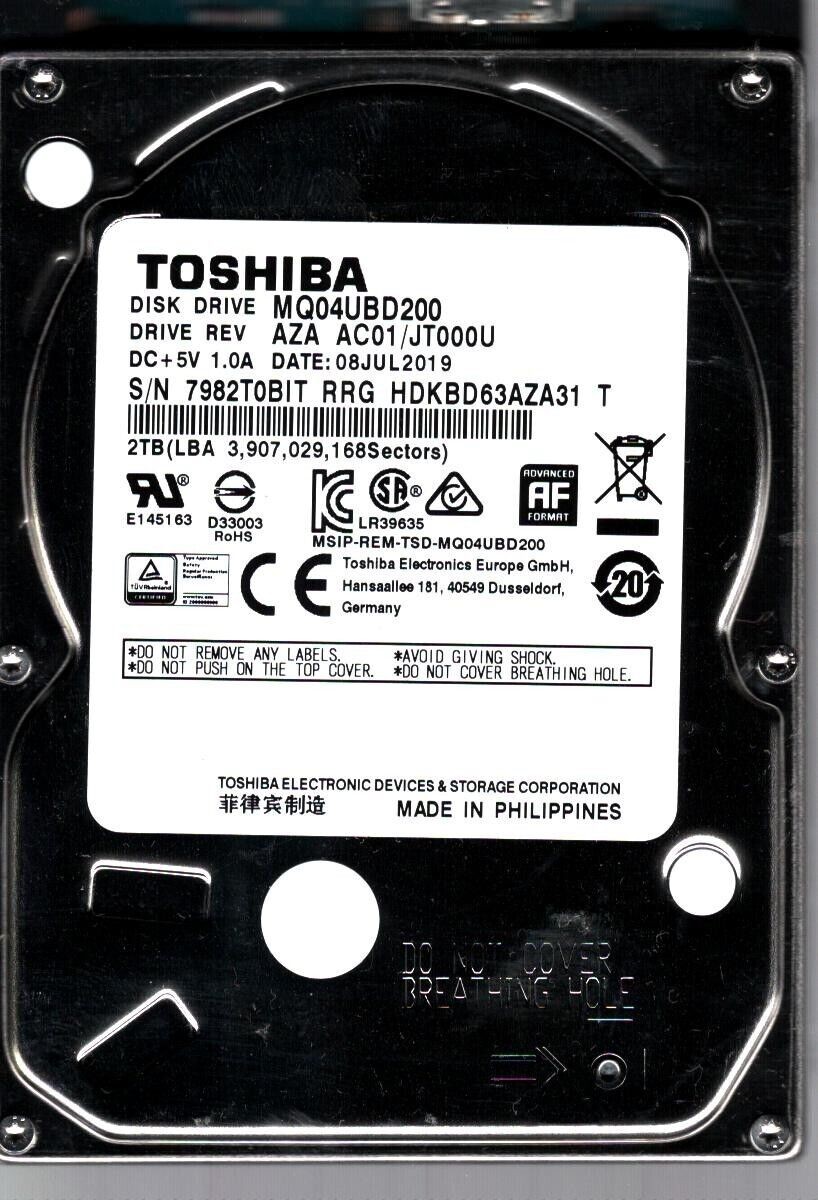 MQ04UBD200 HDKBD63AZA31 T AZA AC01/JT000U 2TB JUL 2019 PHILIPPINES TOSHIBA