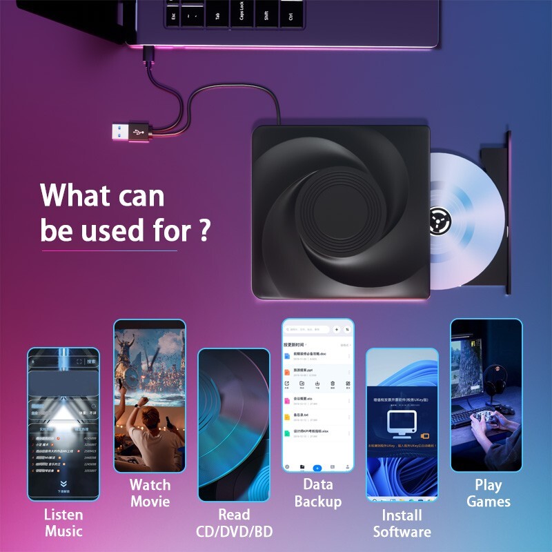 External Blu ray Drive, CD/DVD Drive for Laptop PC, Bluray Player Burner USB 3.0