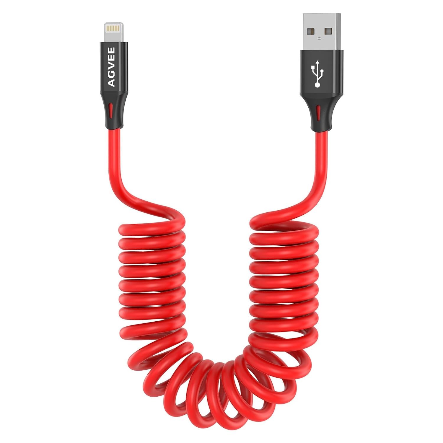 AGVEE 3ft Coiled Short USB to Lightning Charging Cable [MFI 3ft, Red