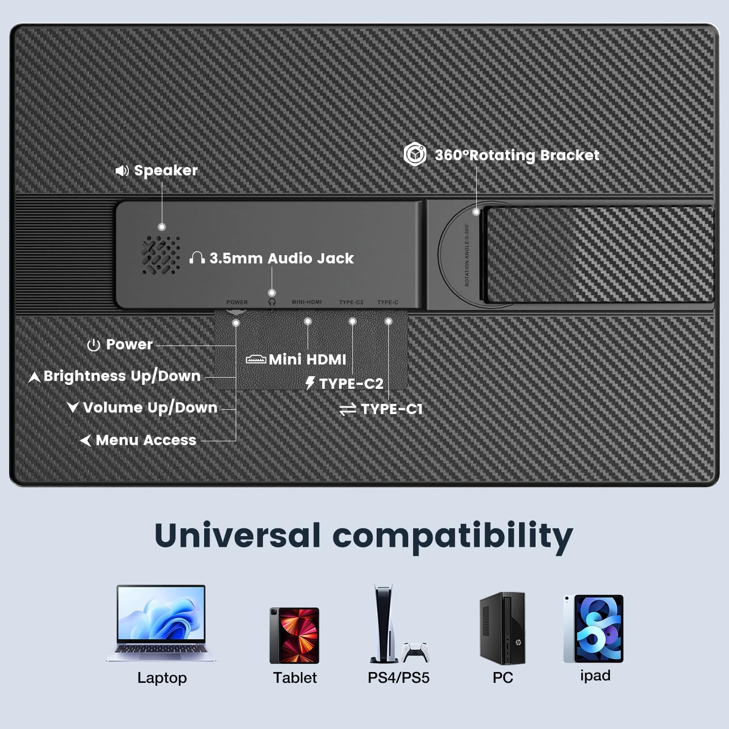 Portable Monitor, 16 Inch FHD 1200P, Horizontal/Vertical Monitor, Plug & Play…