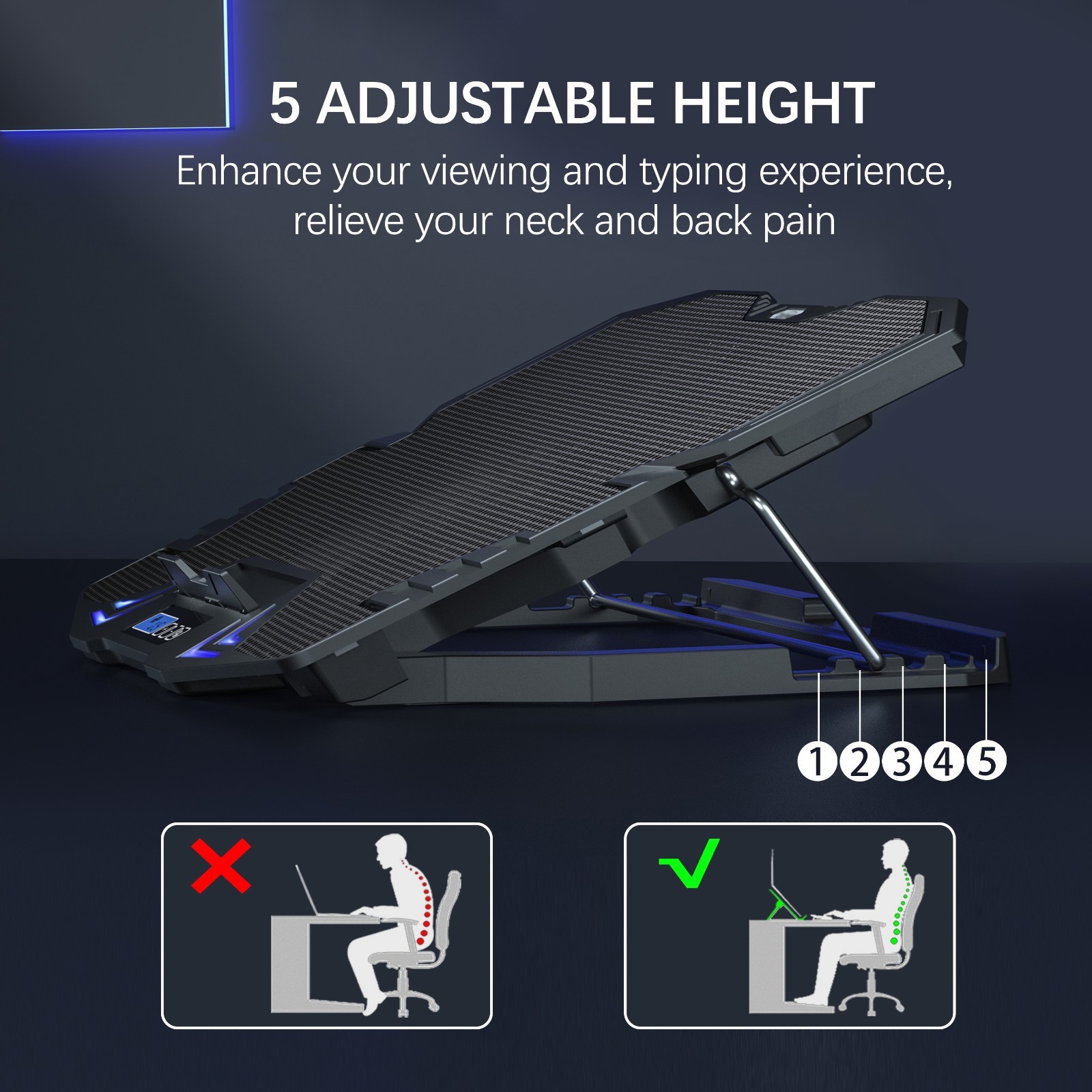 Laptop Cooling Pad For 11-17″ inch Laptop Dual USB Fan Cooler Stand 5 Quiet Fans