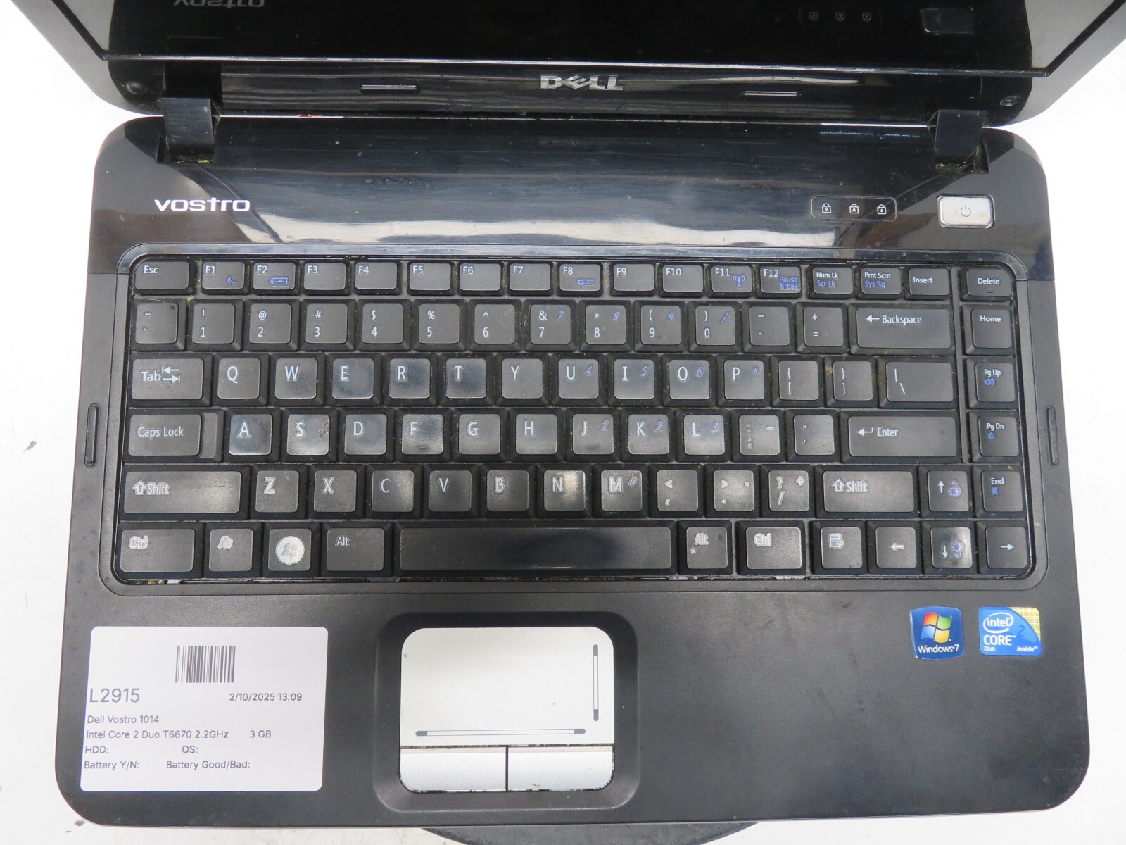 Dell Vostro 1014 Intel Core 2 Duo T6670 2.2GHz 3 GB NO HDD No Batt