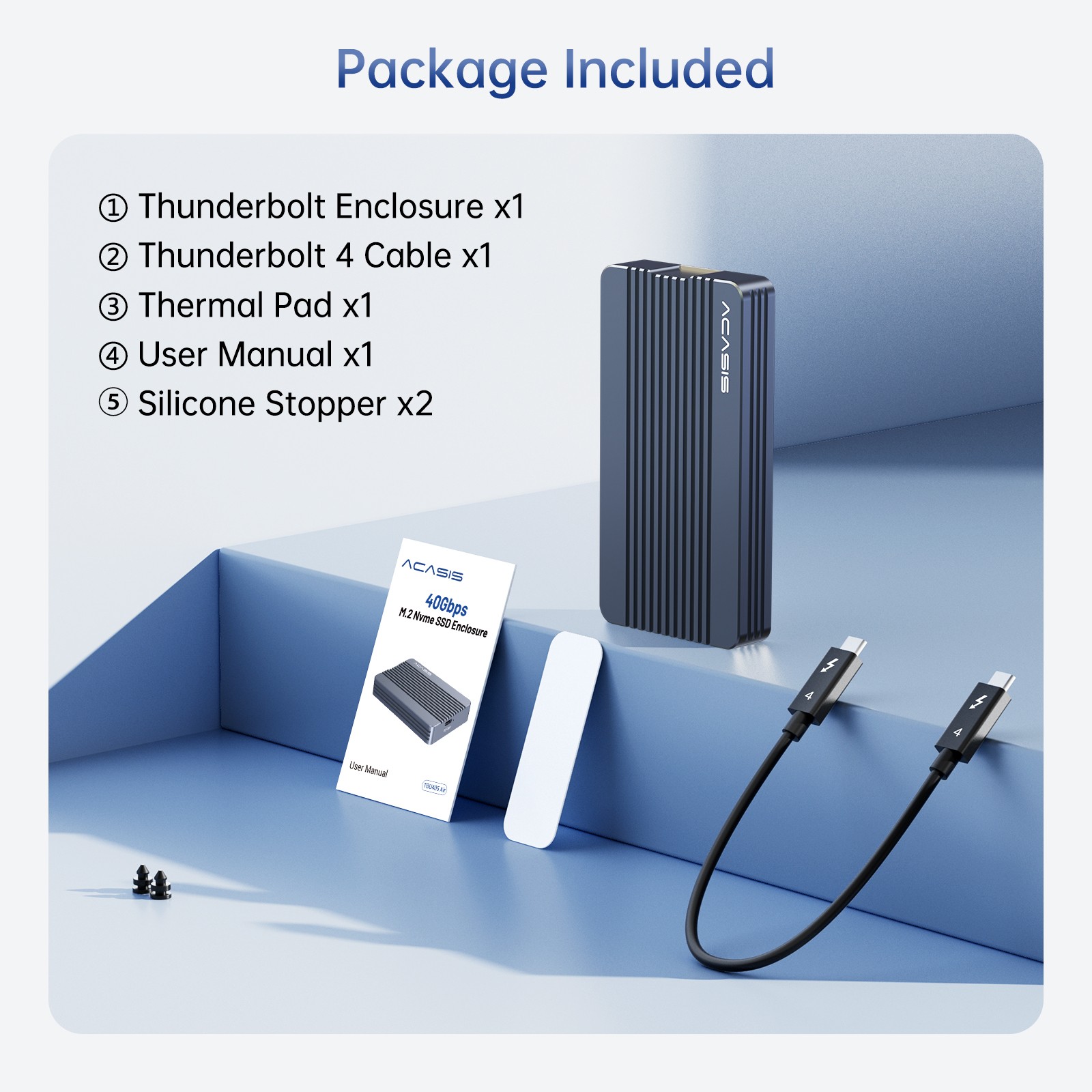 Acasis 40Gbps M.2 NVMe SSD Enclosure Compatible Thunderbolt 4/3 for Windows/Mac