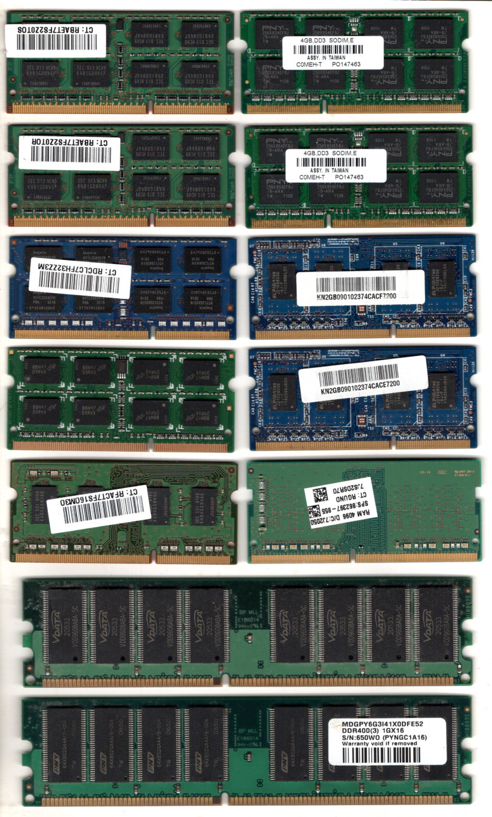 12pcs Vintage Computer & Labtop Memory Crucial Samsung PNY 1-2-4Gb DIMM SODIMM