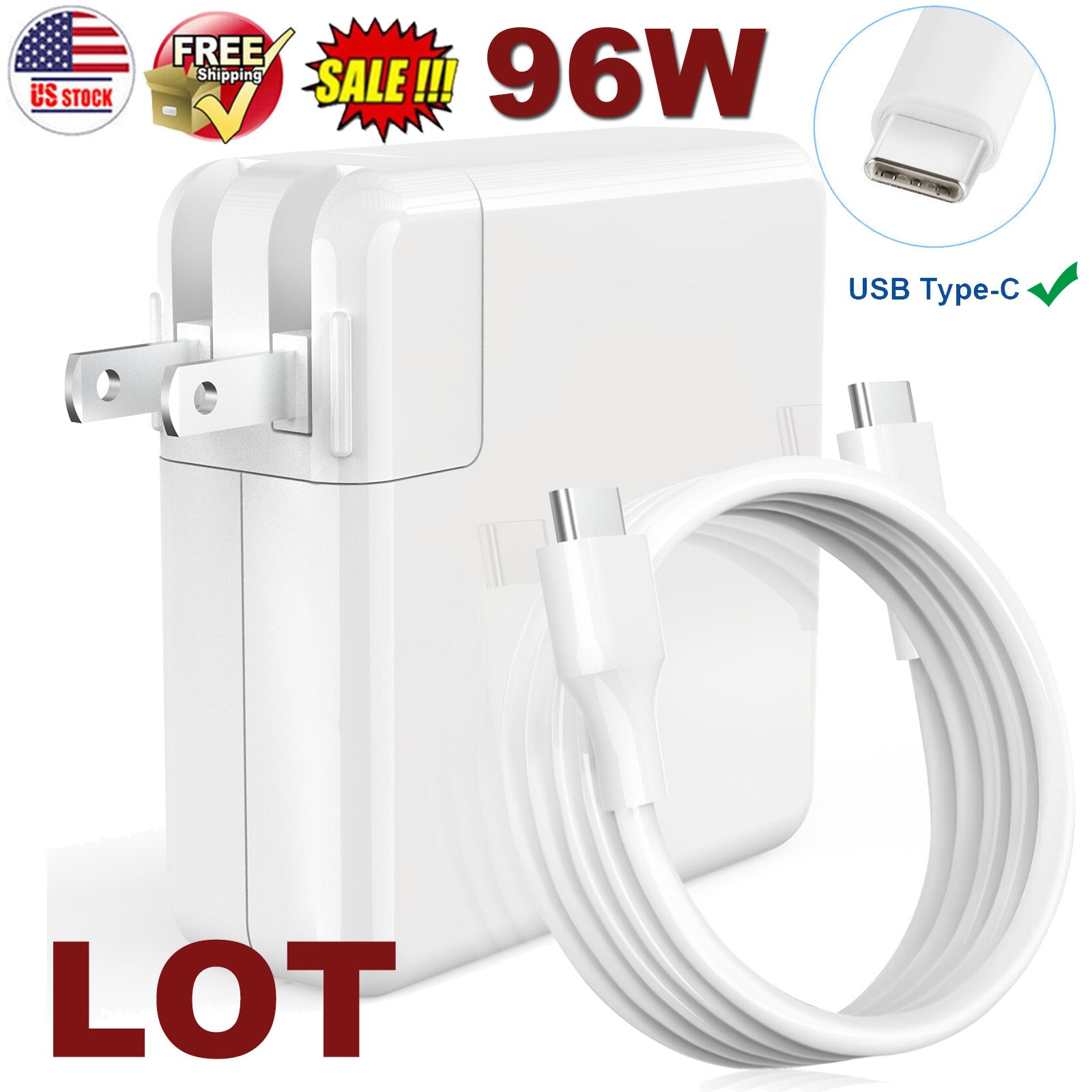 LOT OF 96W USB-C to C Power Adapter Charger For MacBook Pro 16″ +Cable A2166