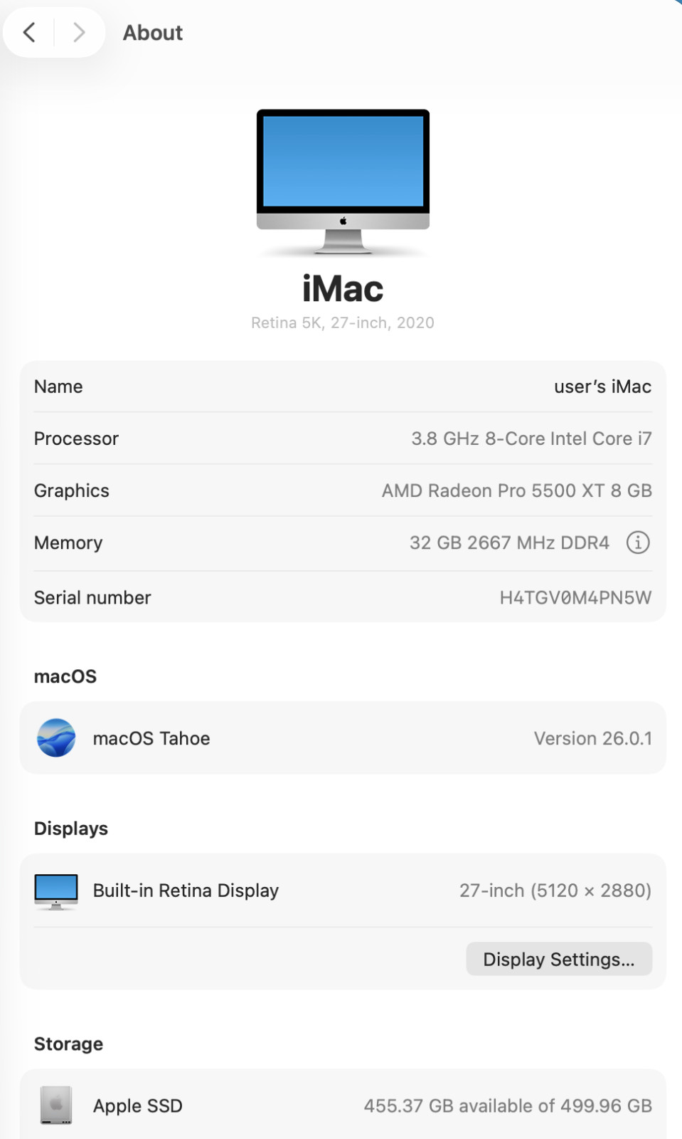 2020 Apple iMac 27″ Retina 5K Core i7 3.8GHz 32GB RAM 512GB SSD T12-C9