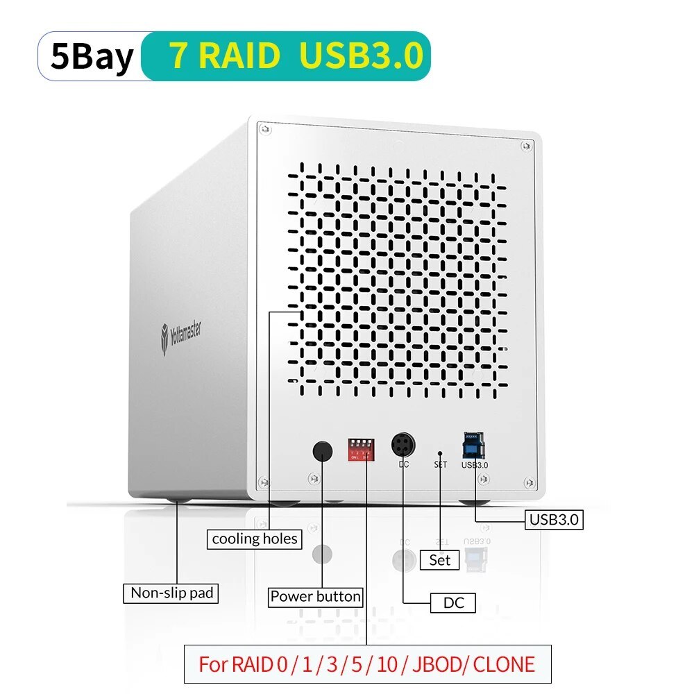 Yottamaster 2 4 5 Bay Hard Drive Enclosure USB3.0 Type C For 2.5″ 3.5″ SATA HDD