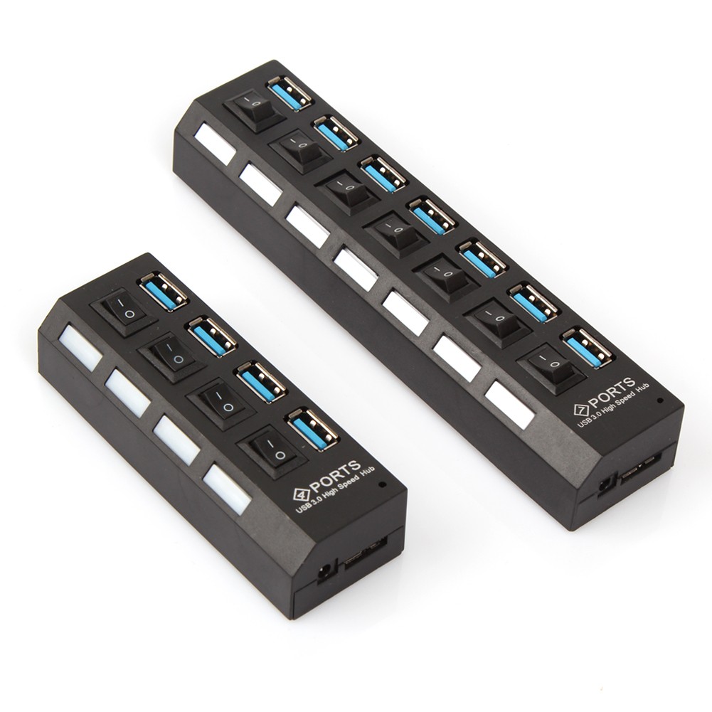 4/7 Port USB 3.0 High Speed HUB Splitter Box With ON/OFF Switch AC Power Adapter