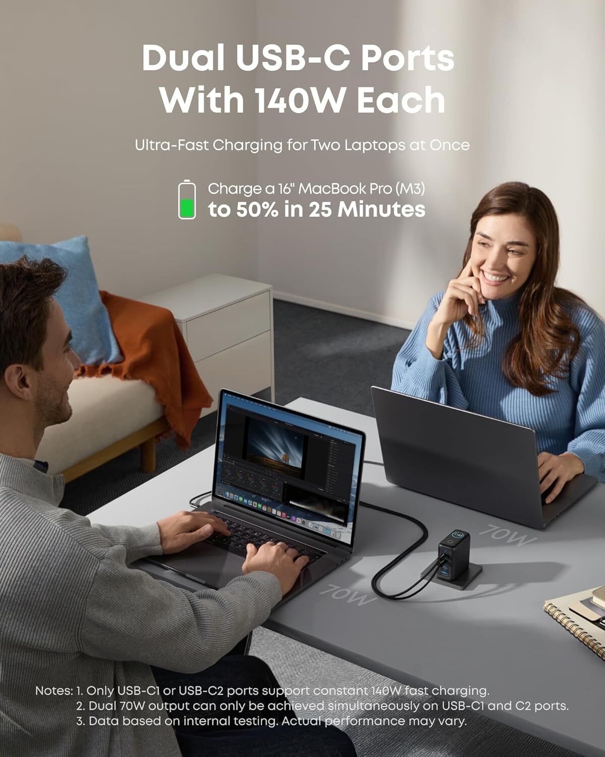 Anker 140W USB-C Charger 4-Port Laptop Advanced GaN Power Adapter for Mac/iPhone