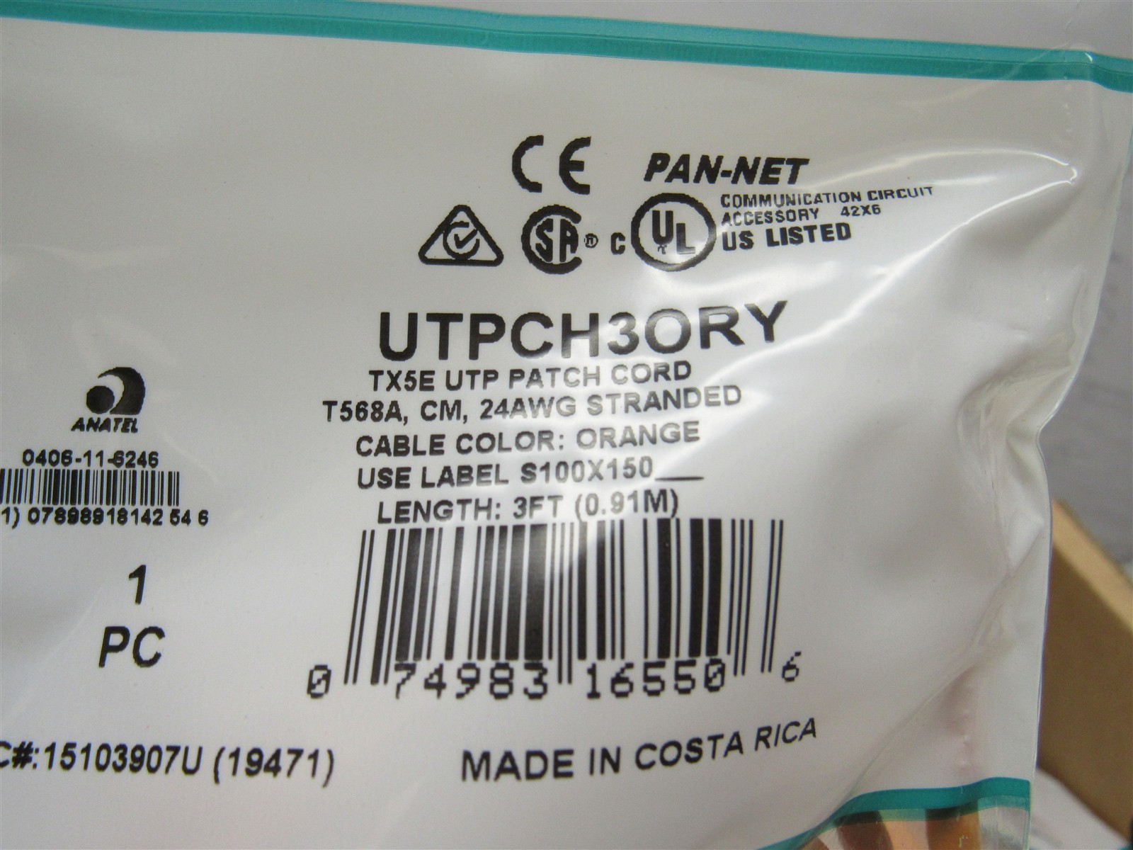 100 LOT NEW Panduit 3ft CAT5e Mixed Color Patch Cable RJ-45 UTPCH3ORY UTPCH3GRY