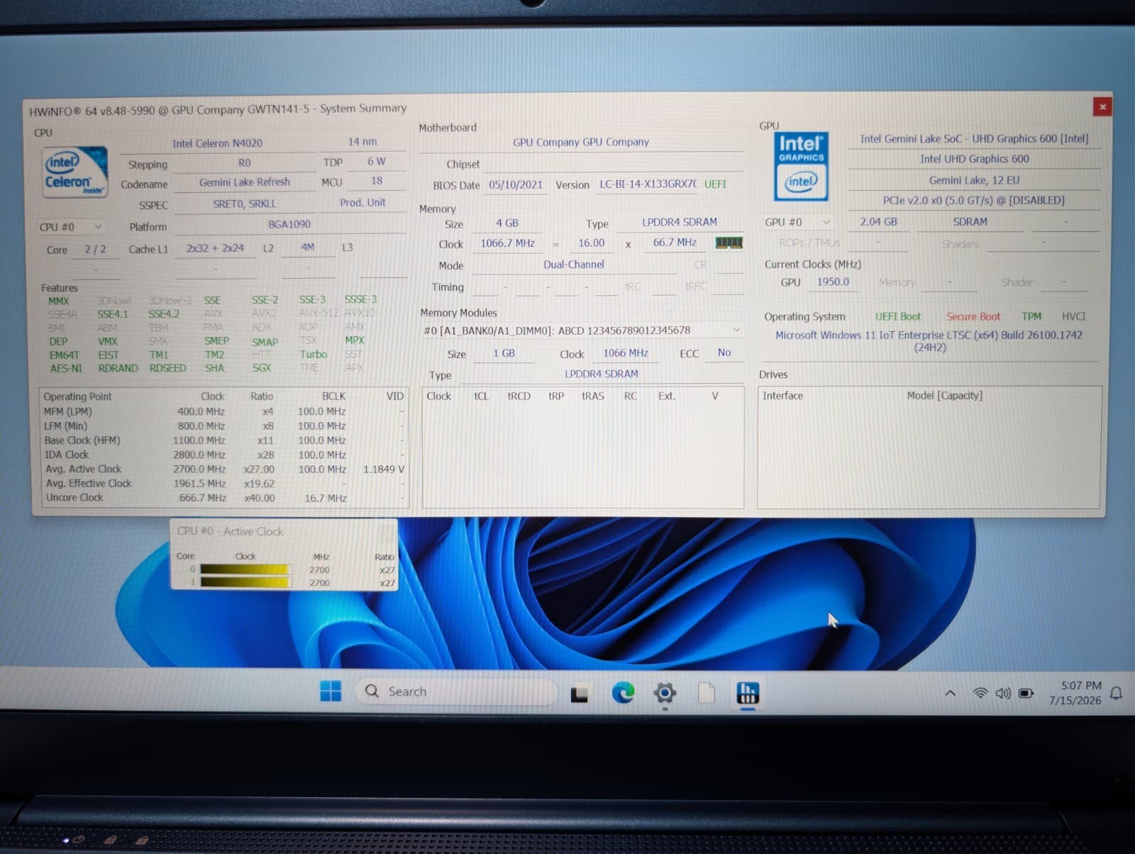 Gateway GWTN141-5 Blue | Celeron 4GB RAM 64GB SSD | FHD Win 11 LTSC New Batt