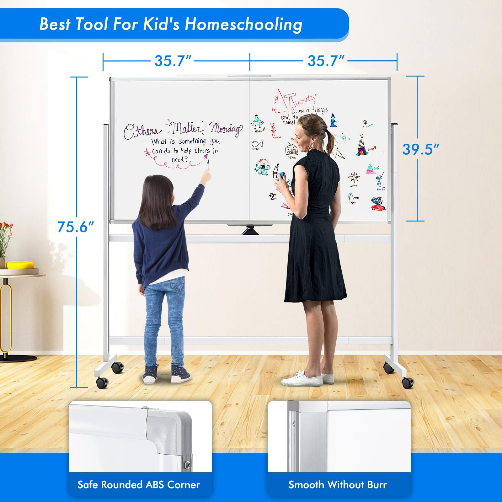 Whiteboard 72×40 Double Sided Magnetic Dry Erase Silver Rolling maxtek Large