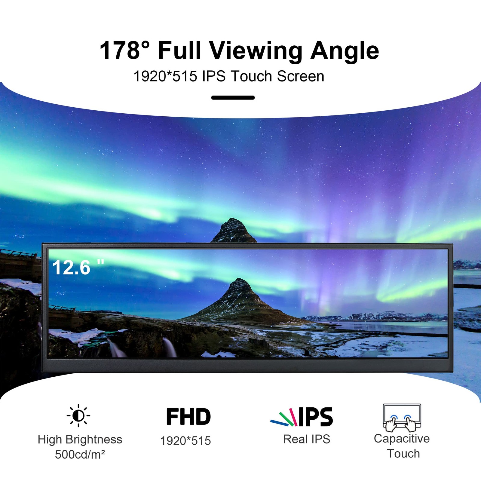 12.6 Inch Mini Touch Screen Monitor Secondary Screen FHD IPS Stretched Bar Lcd D
