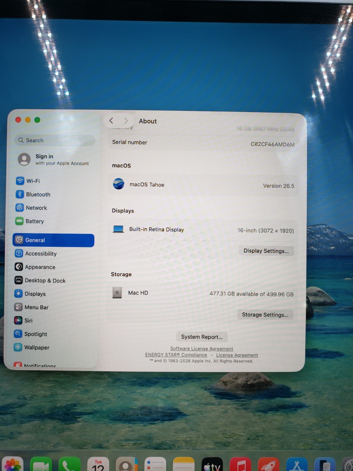 Apple MacBook 16″ 2019 2.60GHz 16GB Ram 512GB SSD macOS Tahoe 26.5