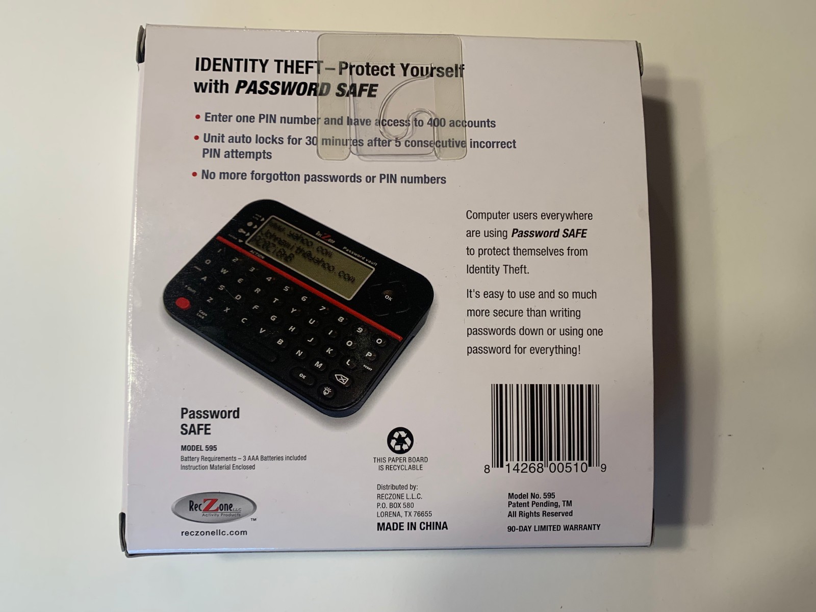 Password Keeper Safe Vault Password Organizer RecZone Model 595 New-Open Box