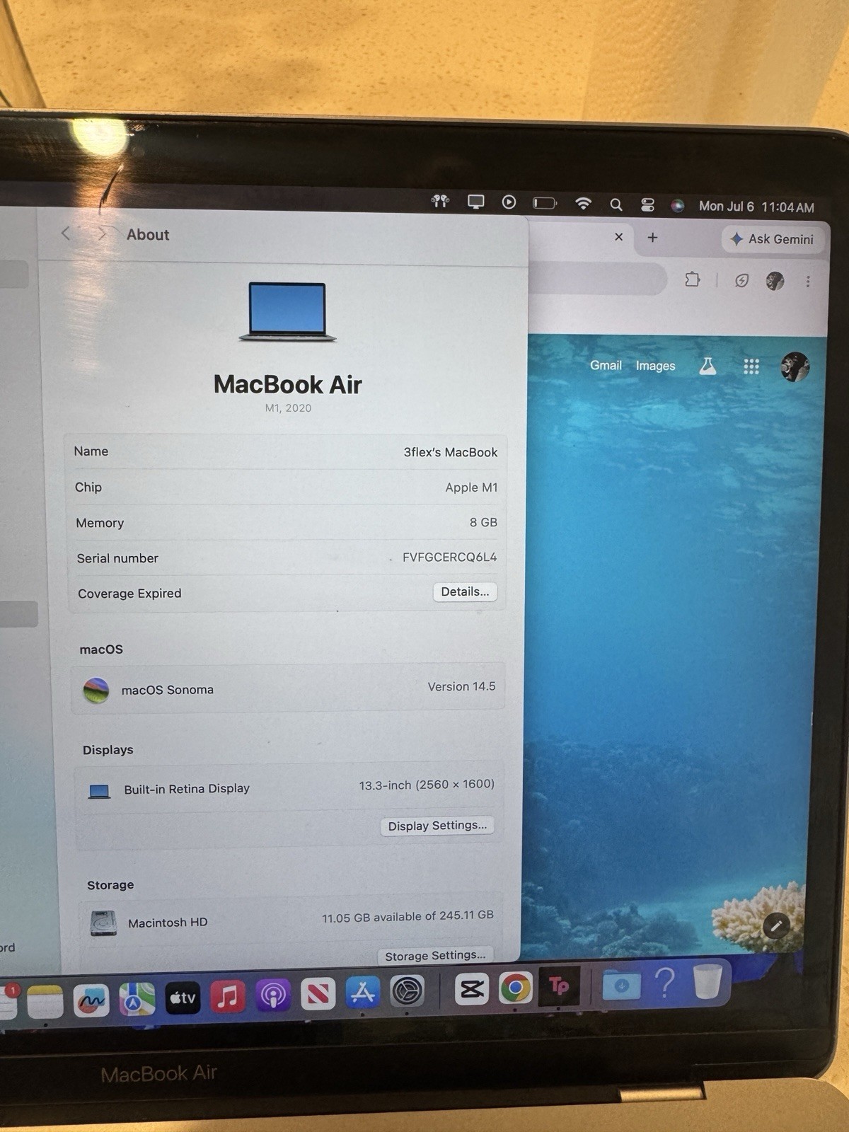 Apple MacBook Air 13 in 2020 Space Gray/Apple M1 3.2 GHz, 512 GB 8 GB 8-Core
