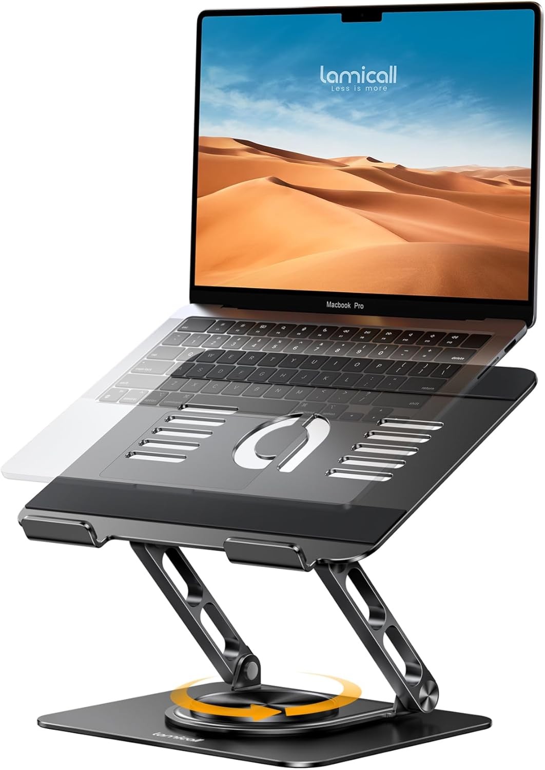Lamicall Adjustable Laptop Stand for Desk – 360 Rotating Base Ergonomic Computer
