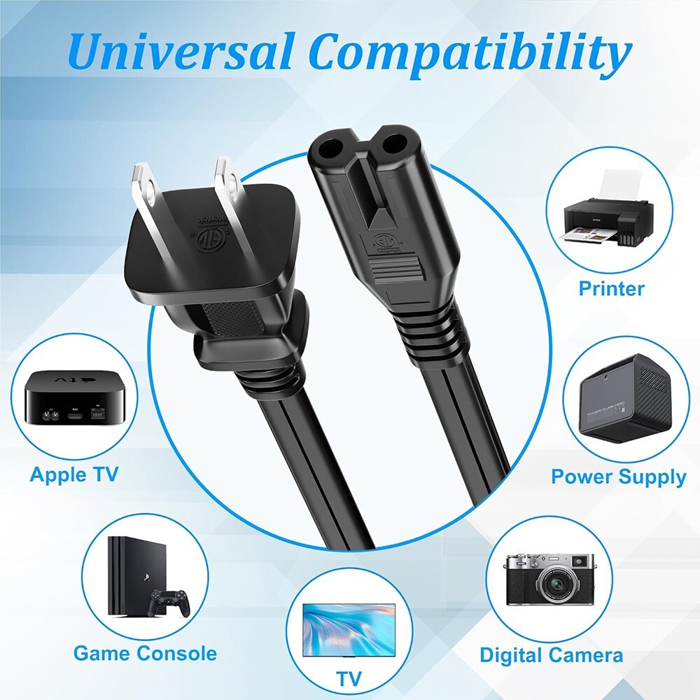 2pcs 2ft 2Prong to IEC C7 Figure 8 Computer TV Speaker Short AC Power Cord Cable