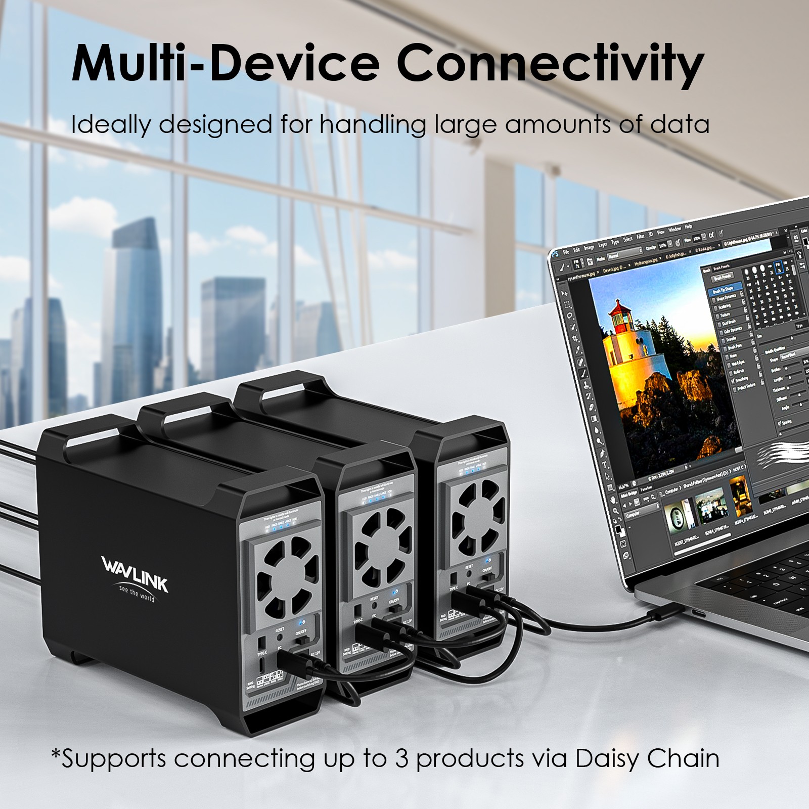 Hard Drive Enclosure 3.5″/2.5” SATA HDD/SSD Dock USB-C/A SATA RAID 44TB/32TB