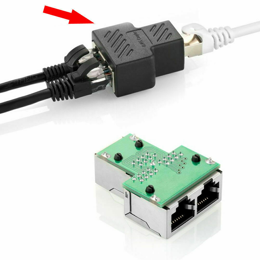 RJ45 Splitter Adapter 1 to 2 Ways Dual Female Port CAT6/5/7LAN Ethernet Plug LOT