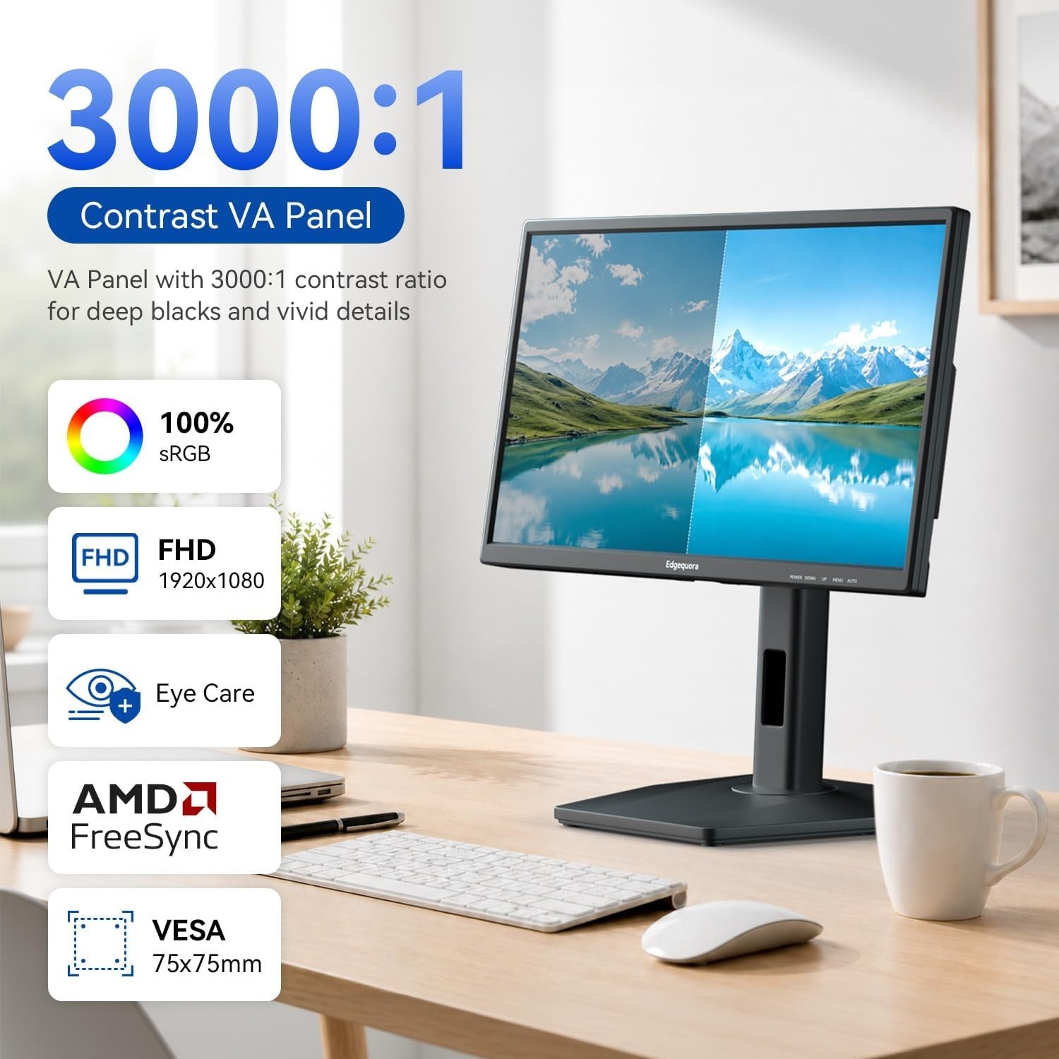 Edgequora 22 Inch Touchscreen Monitor 10-Point Touch Metal Stand FHD 1080p 75Hz
