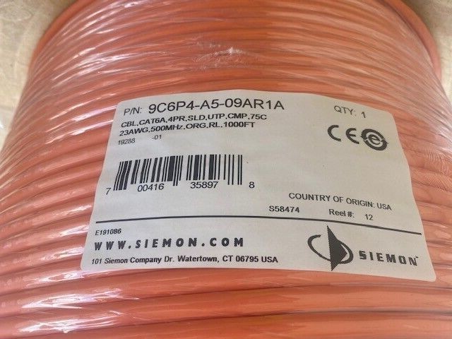 9C6P4-A5-09AR1A – Category 6A Cable, Plenum, 23 AWG, Non Shielded, PVC, 4 Pair
