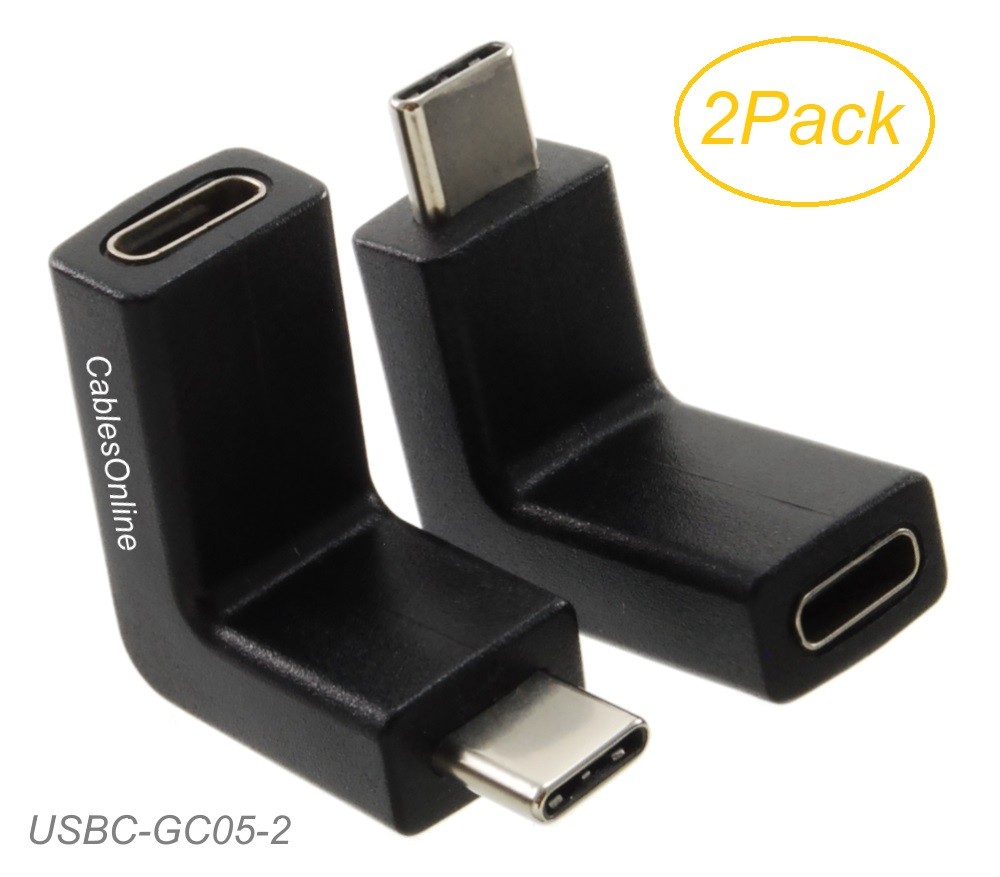 2-Pack Right-Angle USB-3.1 Type-C Male to Type-C Female Extension Adapters
