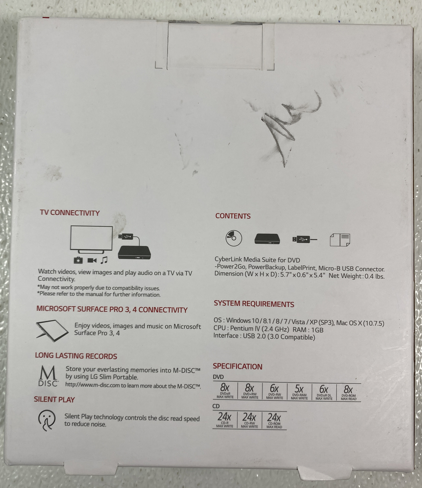 LG Ultra Slim Portable Dvd Writer SP80NB80 For Mac & Windows New Sealed