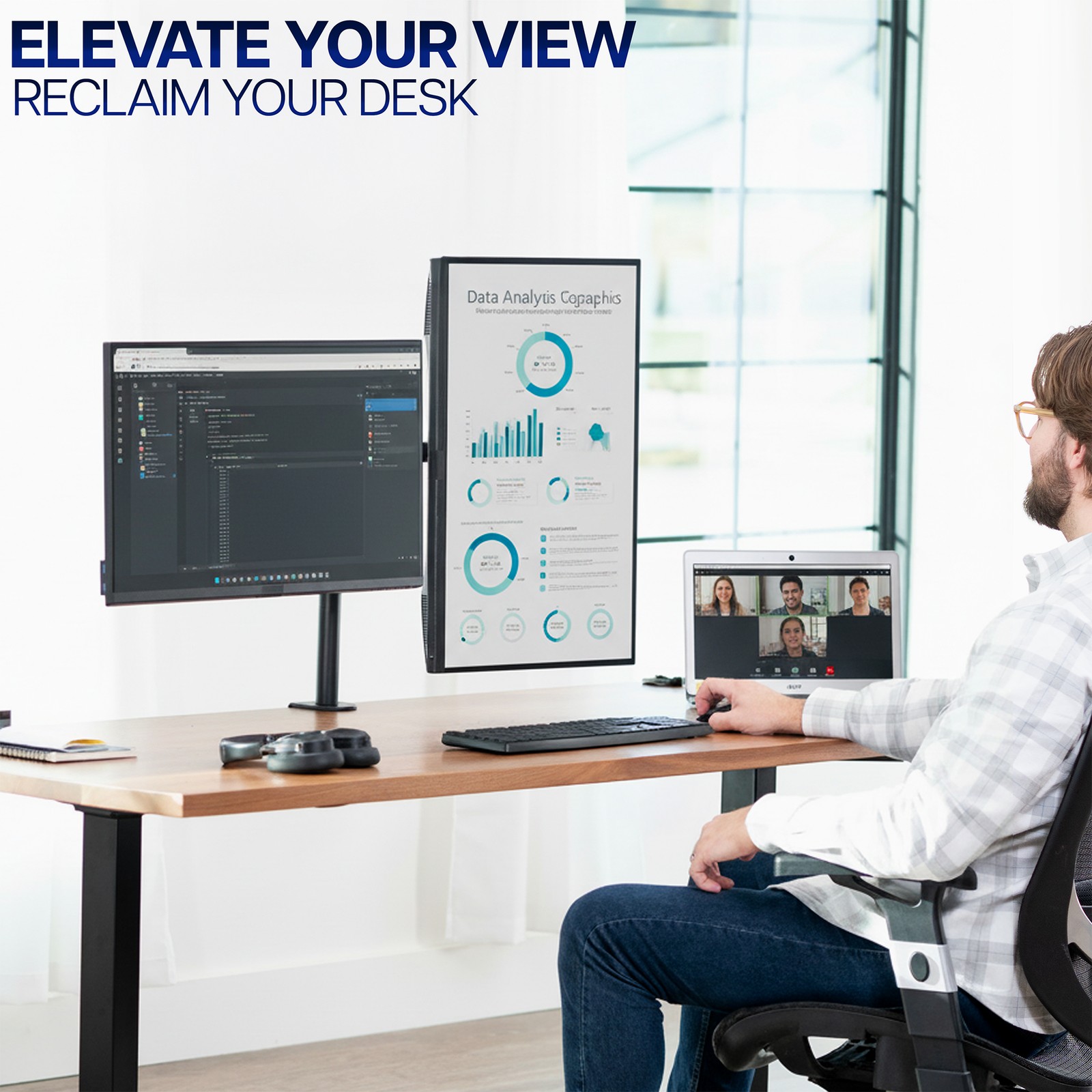 VIVO Black Dual Monitor Desk Mount Adjustable Stand, Fits Screens up to 30″