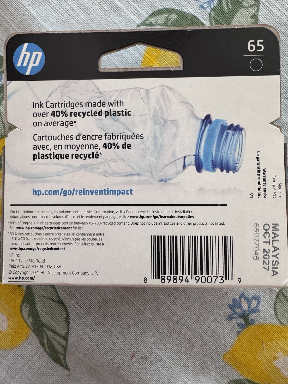 Genuine HP 65 Black Ink Exp. 10/2027 Cartridge OEM Sealed In Box